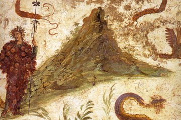 A fresco believed to represent Vesuvius, from the <i>House of the Centenary</i> in Pompeii