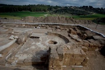 Detail of the apse area of the newly discovered church showing the hole where the altar once stood.