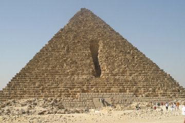 The gash in the side of Mycerinus' pyramid was caused by a thousand men labouring for eight months to destroy the unIslamic monument.