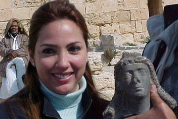 Kathleen Martinez and the bust of Cleopatra.